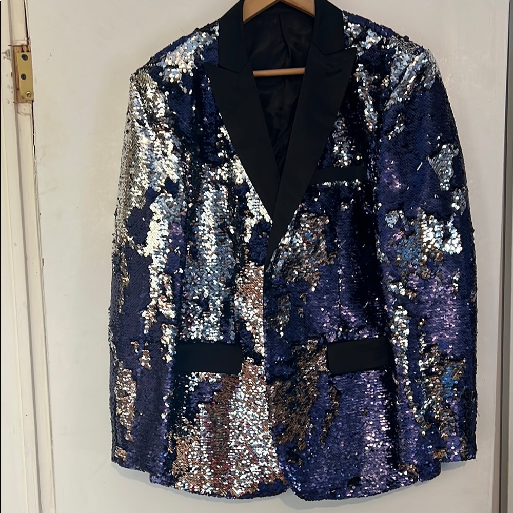 Men's Sequin Blazer - Black and Silver